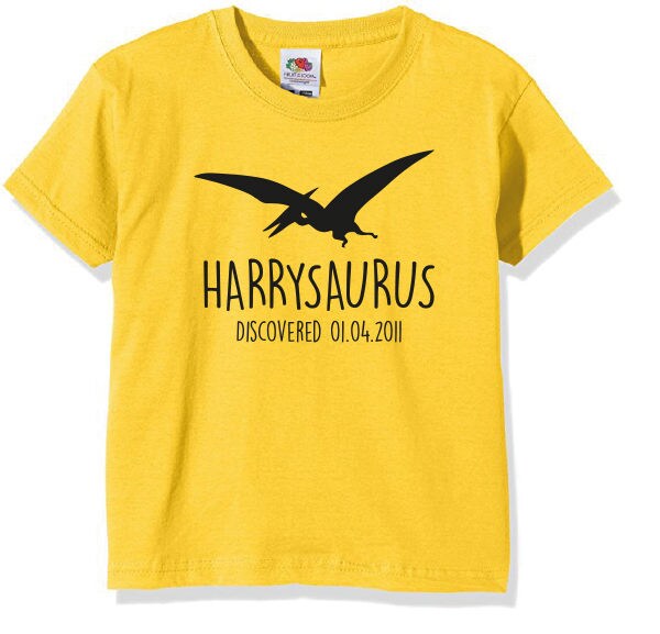 Pterodactyl Kids Personalised Dinosaur T-Shirt - Any Name and Date Children's Birthday Dino