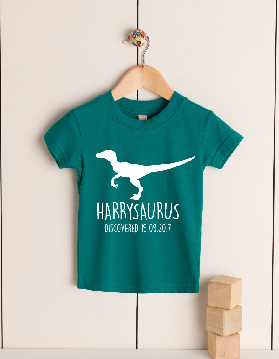 Velociraptor Babies/Toddlers/Kids Personalised Dinosaur T-Shirt - Any Name and Date Children's Birthday Dino