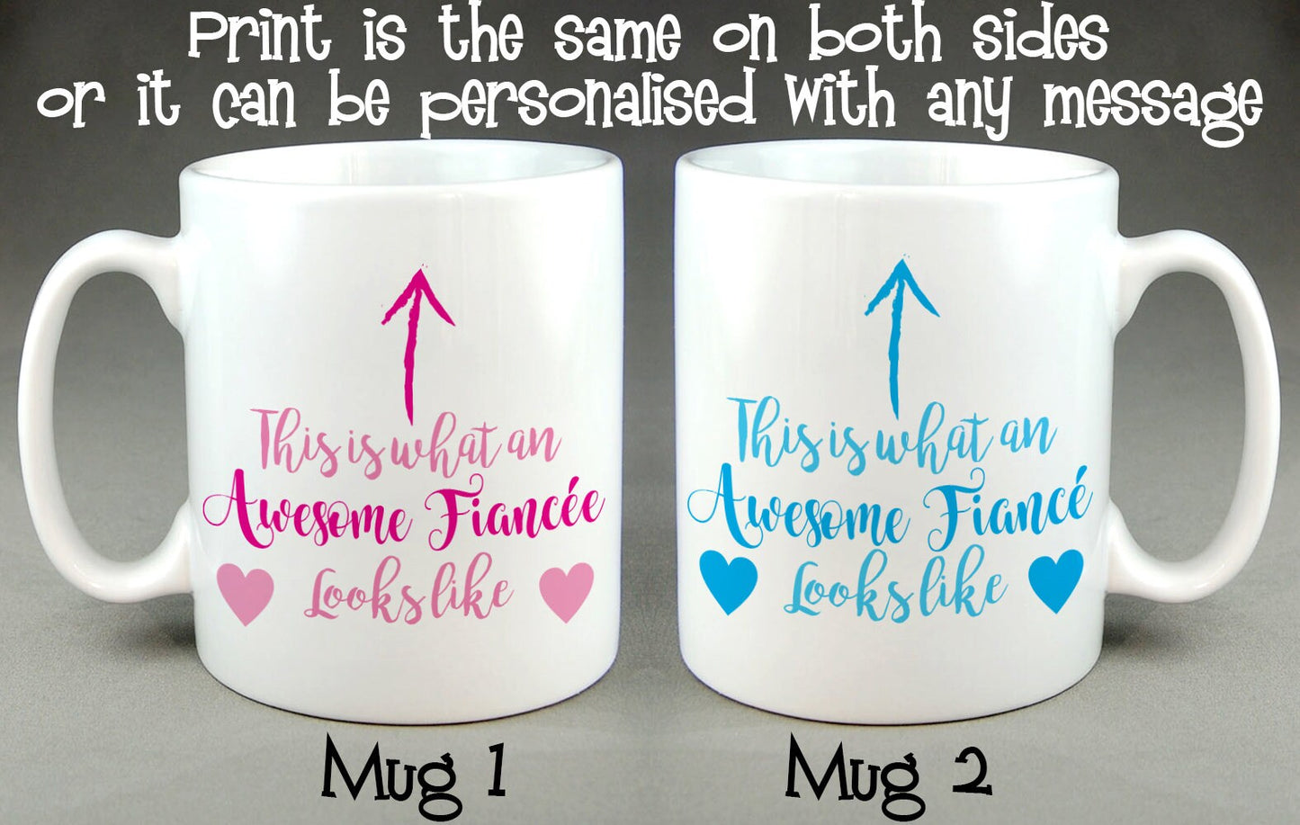 Awesome Fiance/Fianc Matching Mug Set, Can be Personalised Valentine Gift Coffee Cup