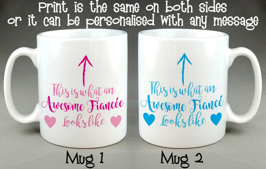 Awesome Fiance/Fianc Matching Mug Set, Can be Personalised Valentine Gift Coffee Cup