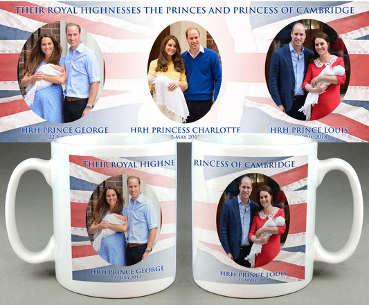 HRH Princes & Princess of Cambridge Mug  #3 - George Louis Charlotte Royal Baby Mug Cup - William Kate Di