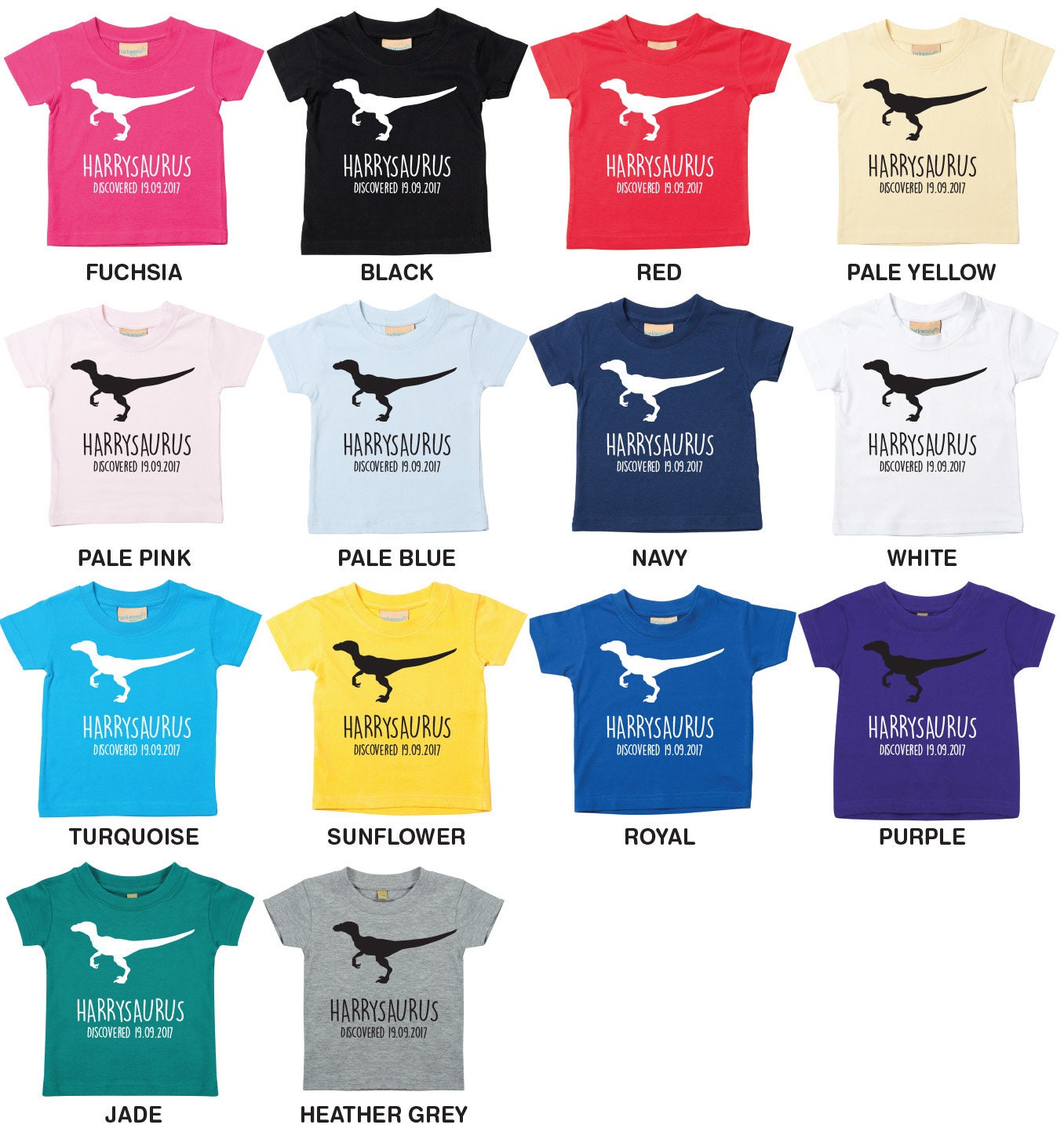 Velociraptor Babies/Toddlers/Kids Personalised Dinosaur T-Shirt - Any Name and Date Children's Birthday Dino