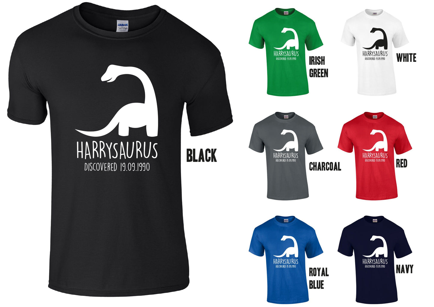 Adults Personalised Diplodocus Dinosaur T-Shirt - Any Name/Date of Birth (optional)