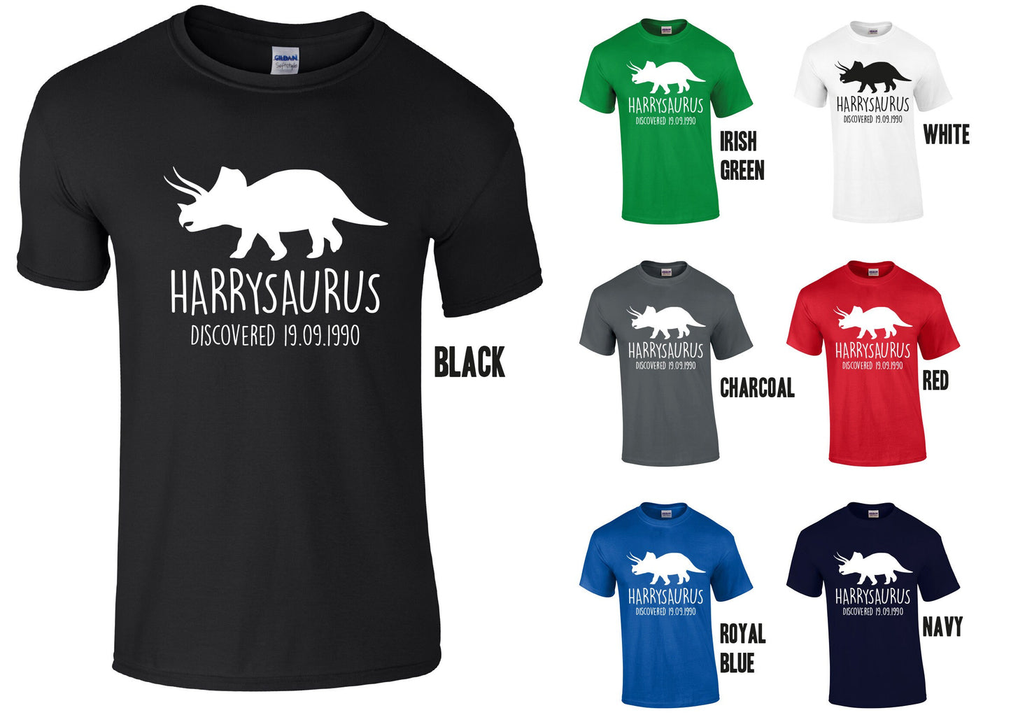 Adults Personalised Triceratops Dinosaur T-Shirt - Any Name/Date of Birth (optional)