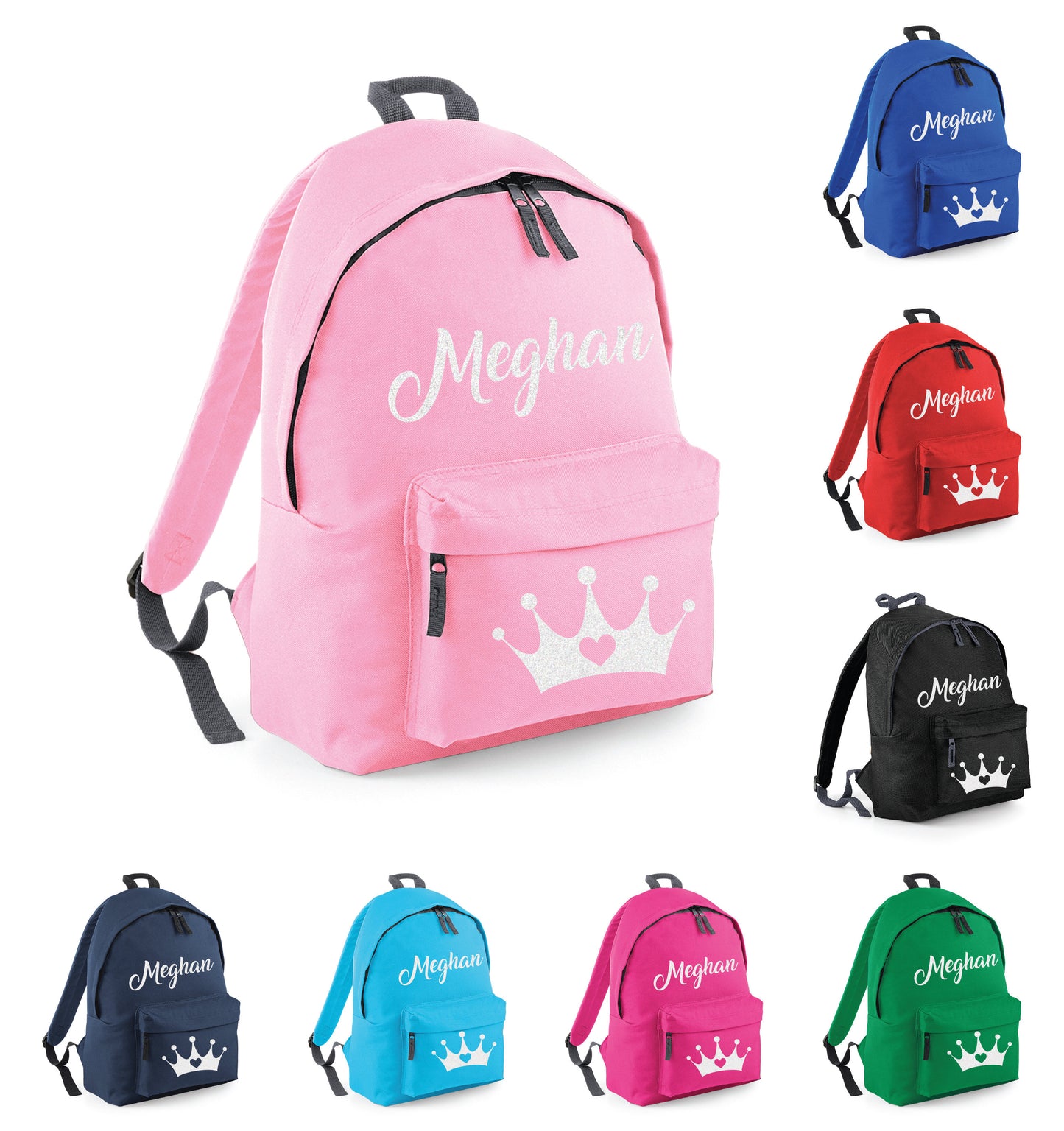Kids Personalised School Bag BG125 - Crown Heart Tiara Royal Any Name, Customised