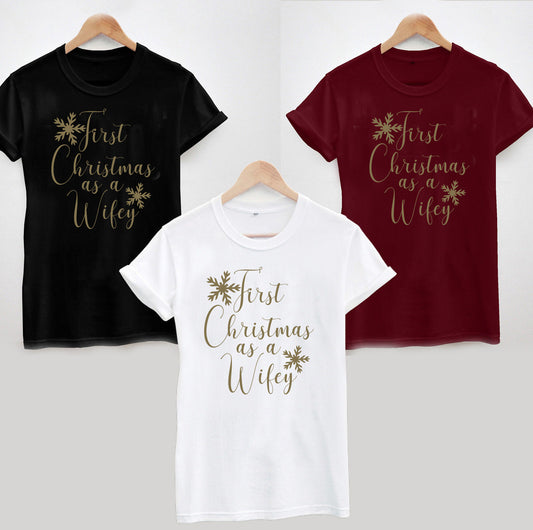 First Christmas as a Wifey T-shirt, Funny Xmas Wedding Gift