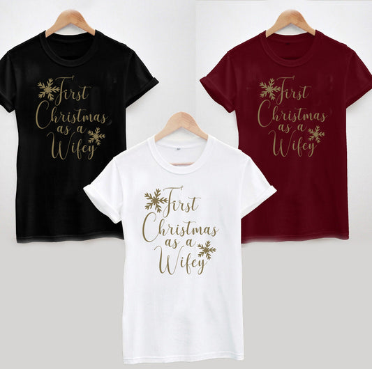 First Christmas as a Wifey T-shirt, Funny Xmas Wedding Gift