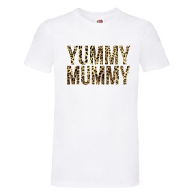 YUMMY MUMMY Leopard Print T-Shirt - Funny Cool Ladies or Mens (unisex)