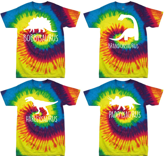 Kids Personalised Dinosaur Rainbow T-Shirt TD02B - Any Name Children's Birthday Dino