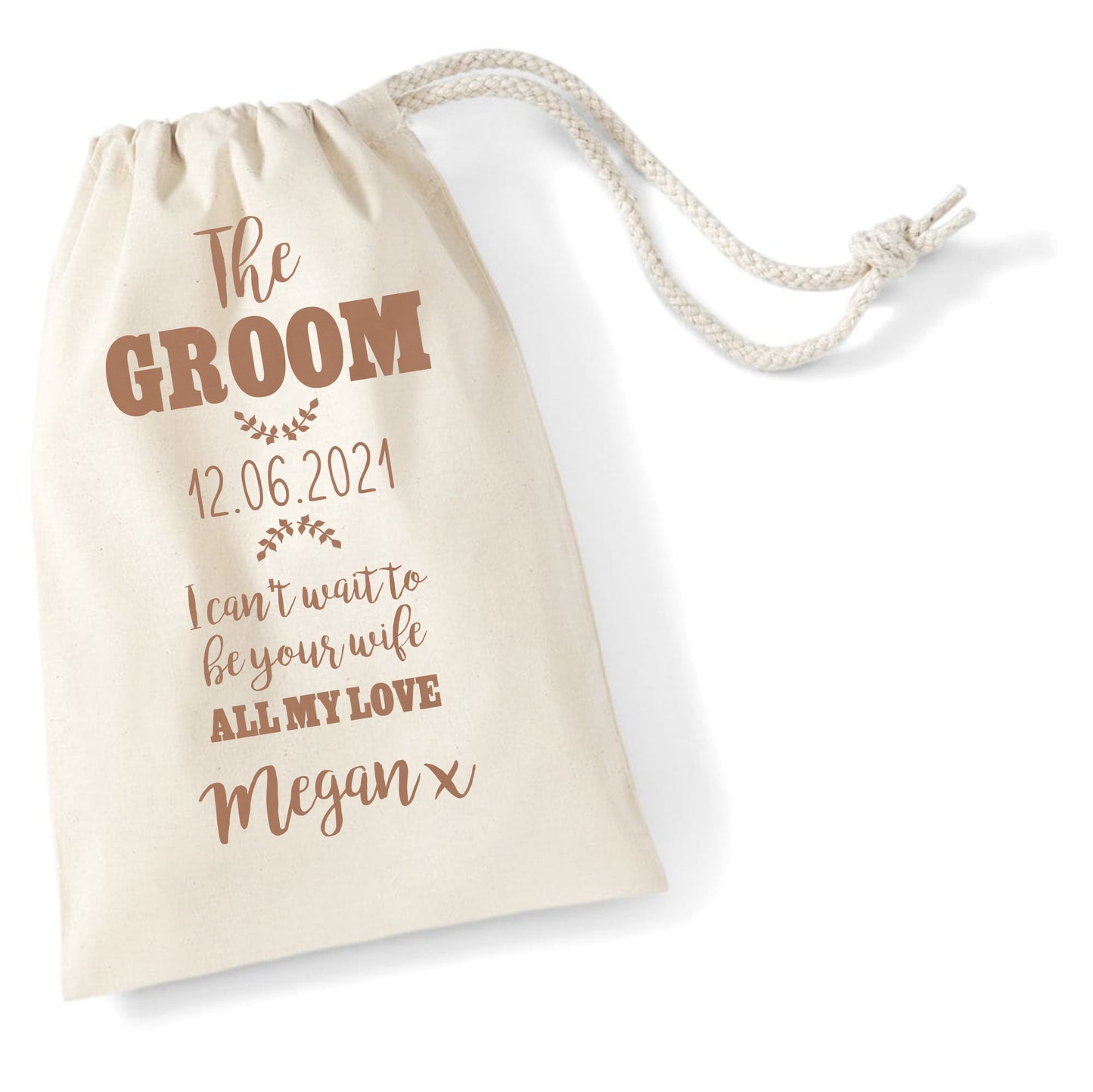 Personalised Wedding Day Gift Sack for Groom / Husband To Be Present Black or Rose Gold Print