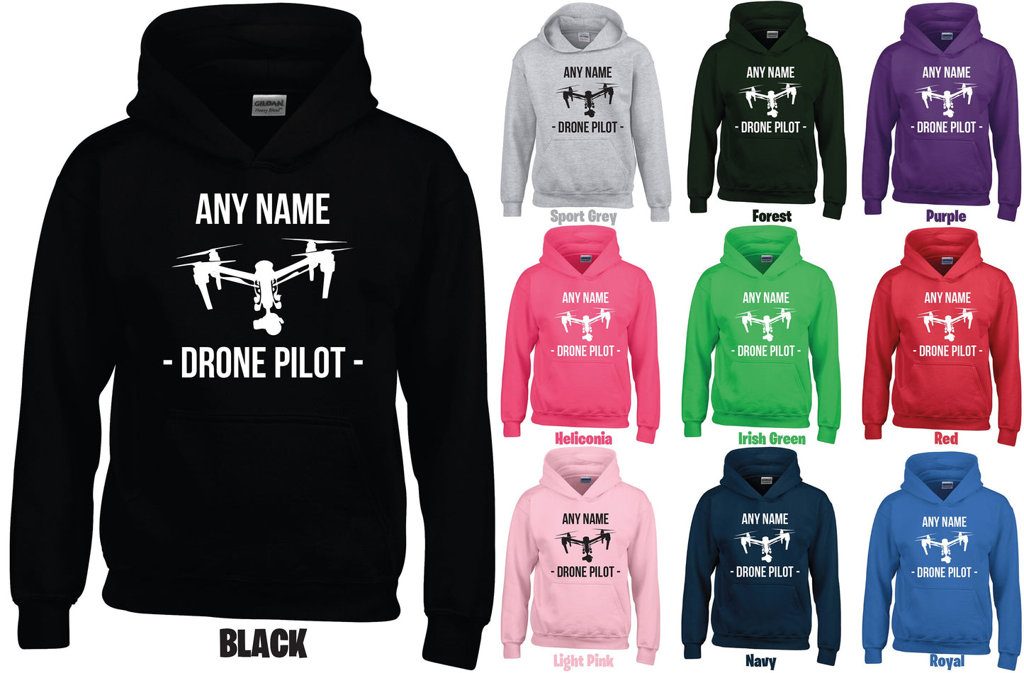 Kids Personalised Drone Pilot Hoodie GD57B - Any Name