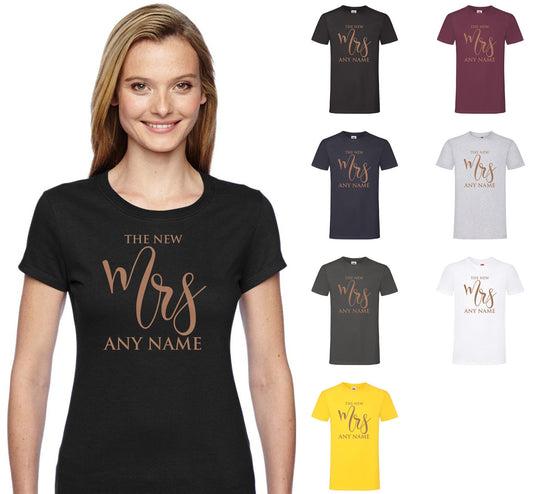 Rose Gold Print, The New Mrs (Any Name) Personalised T-Shirt