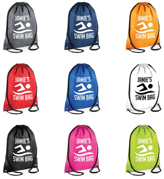 Kids Personalised SWIM Drawstring Gymsac BG005 - Any Name Children's Swimming