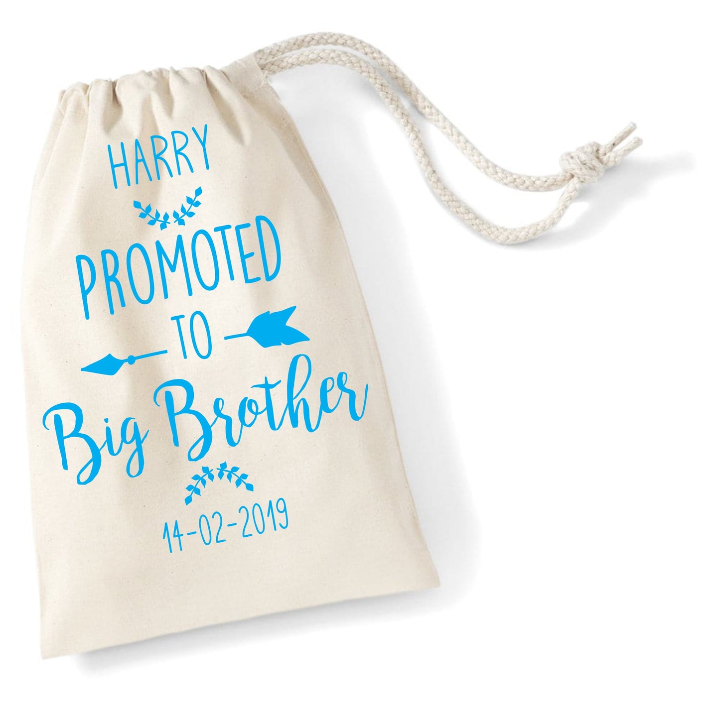 Personalised Promoted to Big Brother Cotton Gift Bag, Drawstring WM115