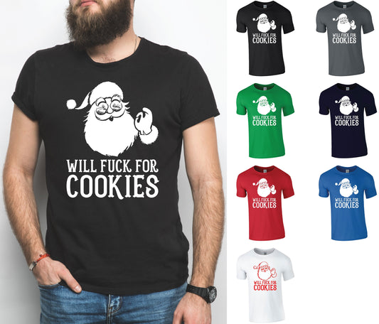 Will F*ck For Cookies T-Shirt, Rude, Funny Christmas, Santa Claus