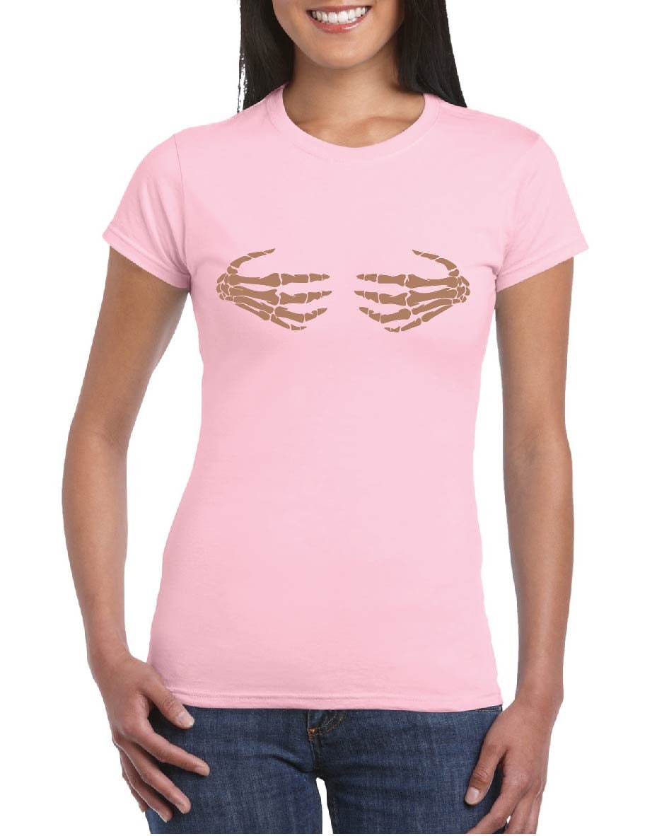 Skeleton Hands on Boobs (ROSE GOLD Print) T-Shirt, Funny, Joke, Halloween, Spooky