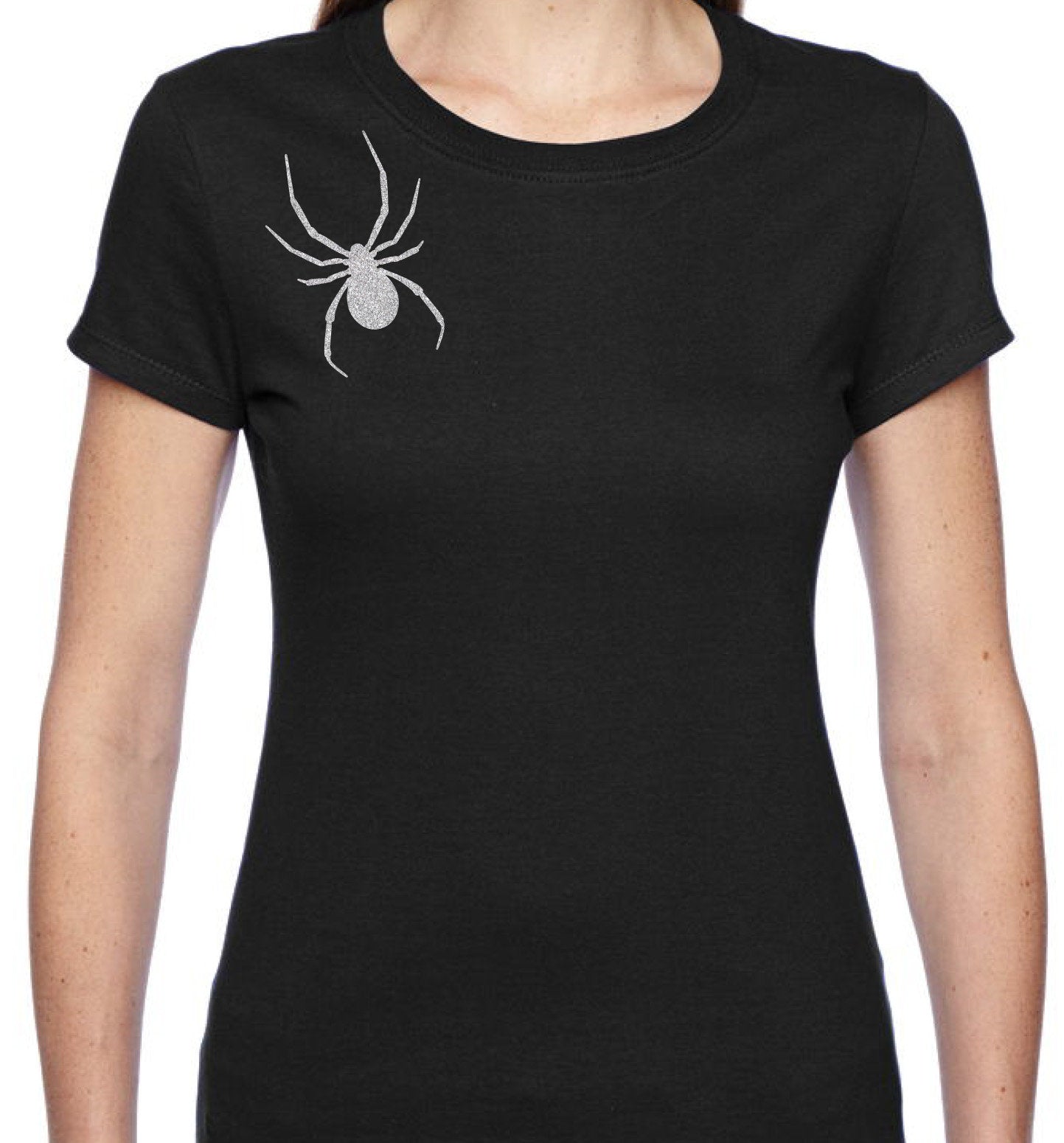 Spider "Brooch" T-Shirt - Silver Glitter motif