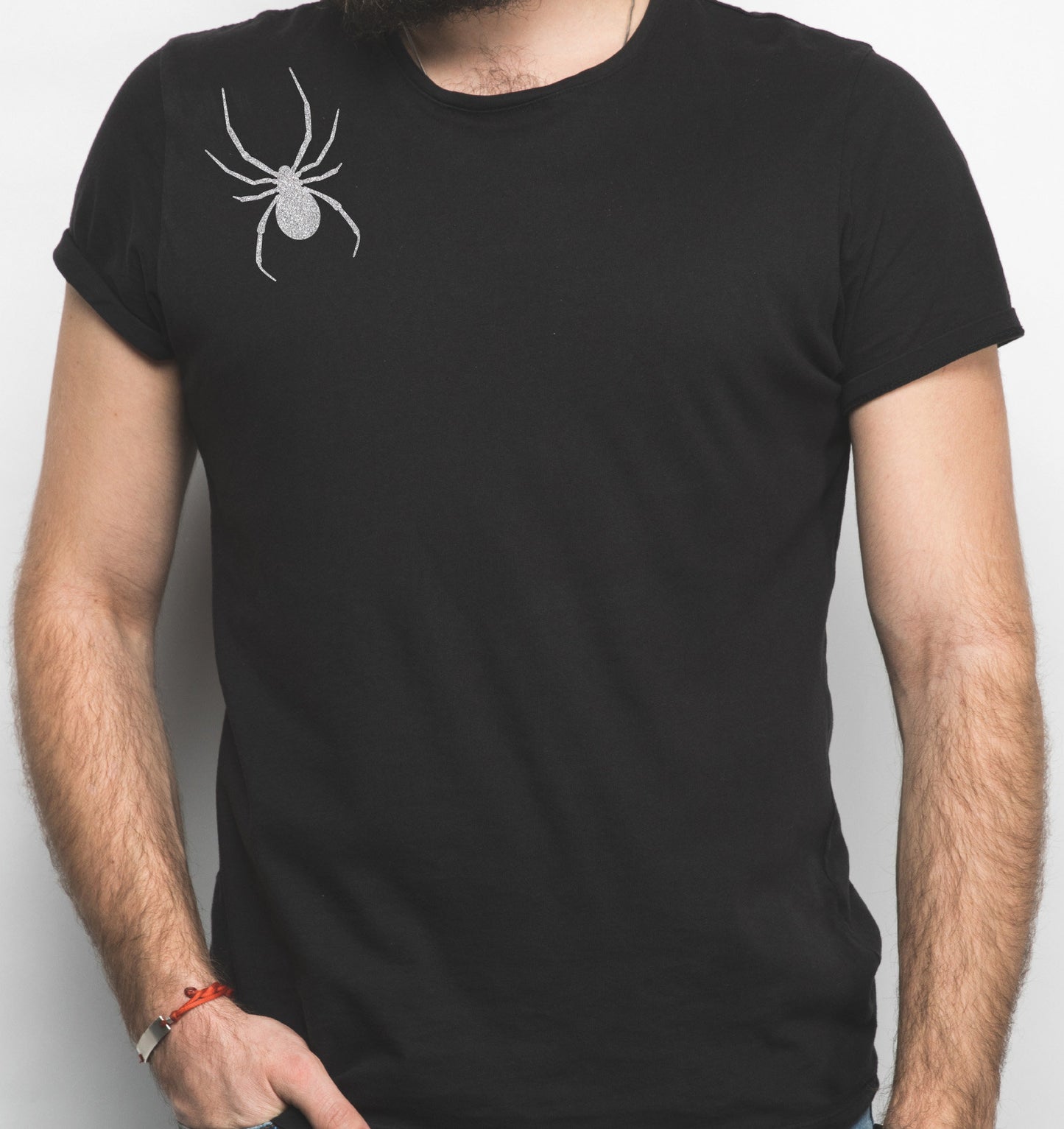 Spider "Brooch" T-Shirt - Silver Glitter motif