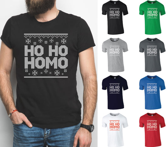 Ho Ho HOMO T-Shirt, Rude, Funny Christmas, Knitted Jumper Style