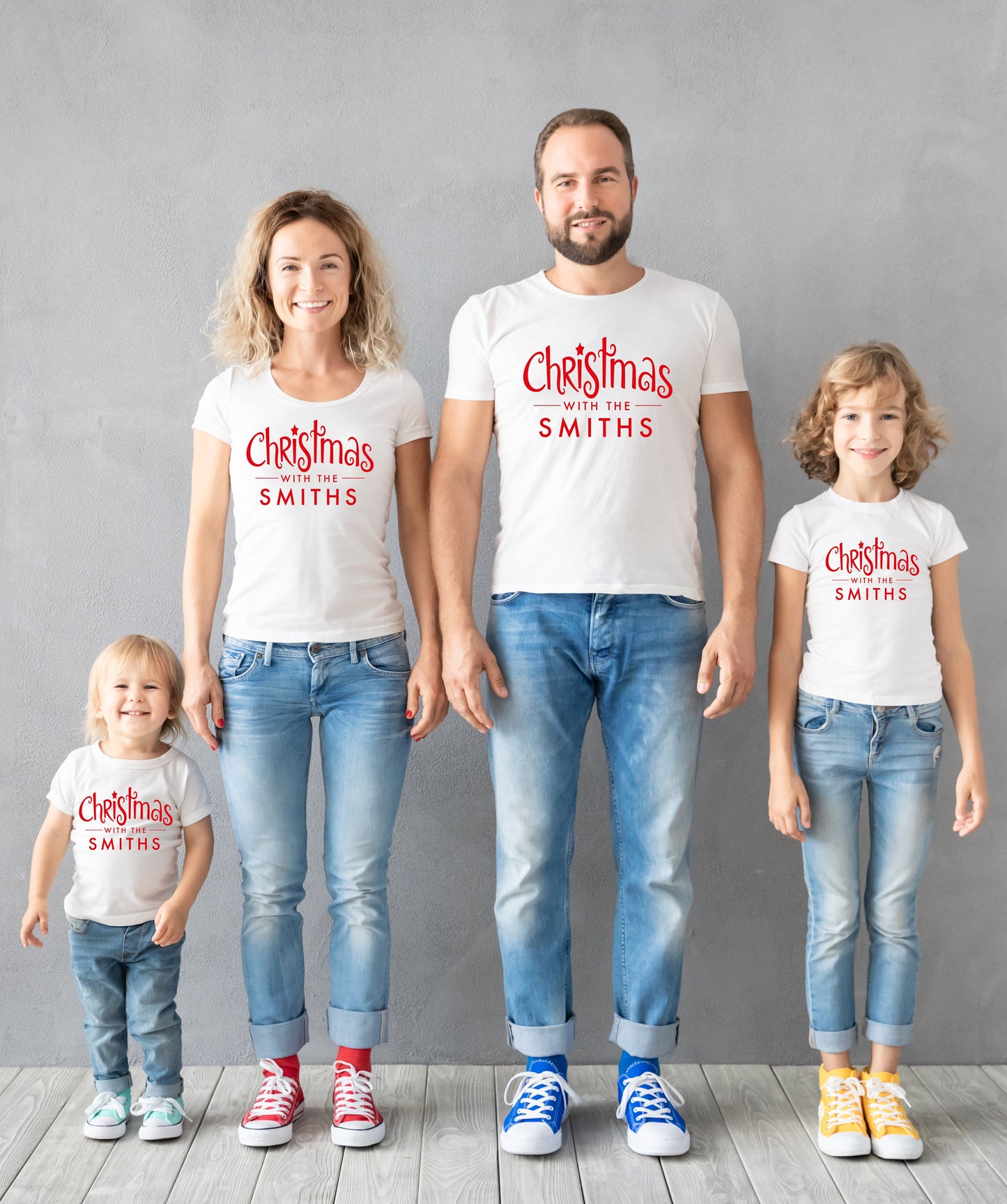 Christmas with the (Family Name) B Personalised White T-Shirts, Customised Xmas Matching Tops