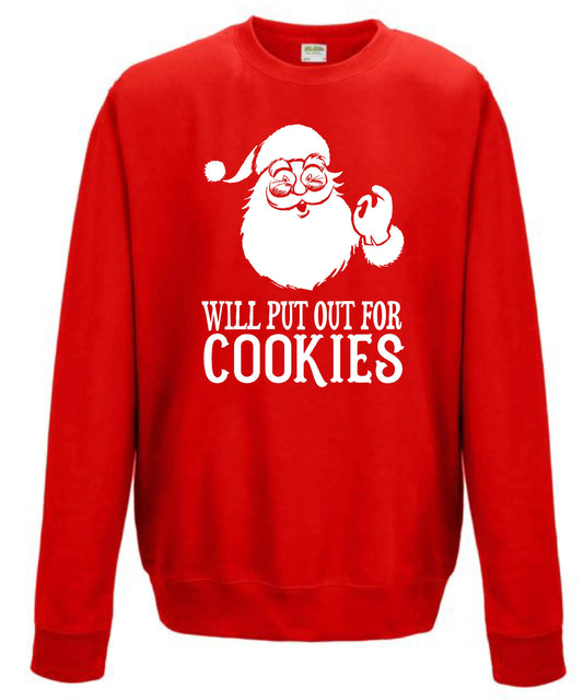 Will Put Out For Cookies JH030 Rude Funny Christmas Sweatshirt Jumper Sweater