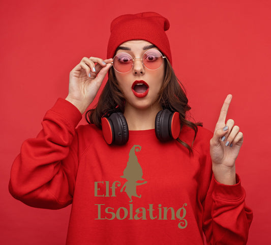 Elf Isolating GOLD PRINT Sweatshirt JH030 Funny Christmas Jumper Sweater Self Isolation Lockdown