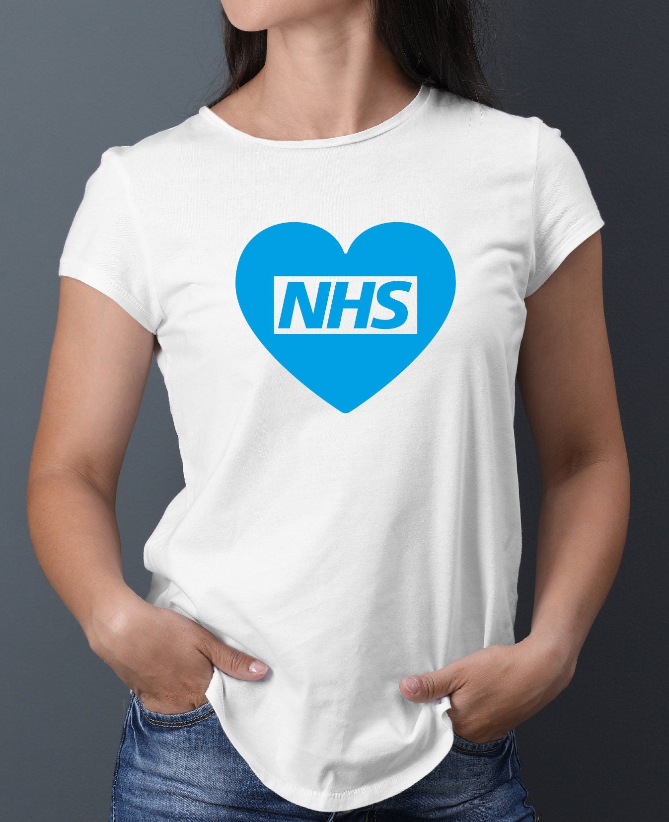 Blue NHS Heart T-Shirt - Heroes Doctors Nurses Care Workers