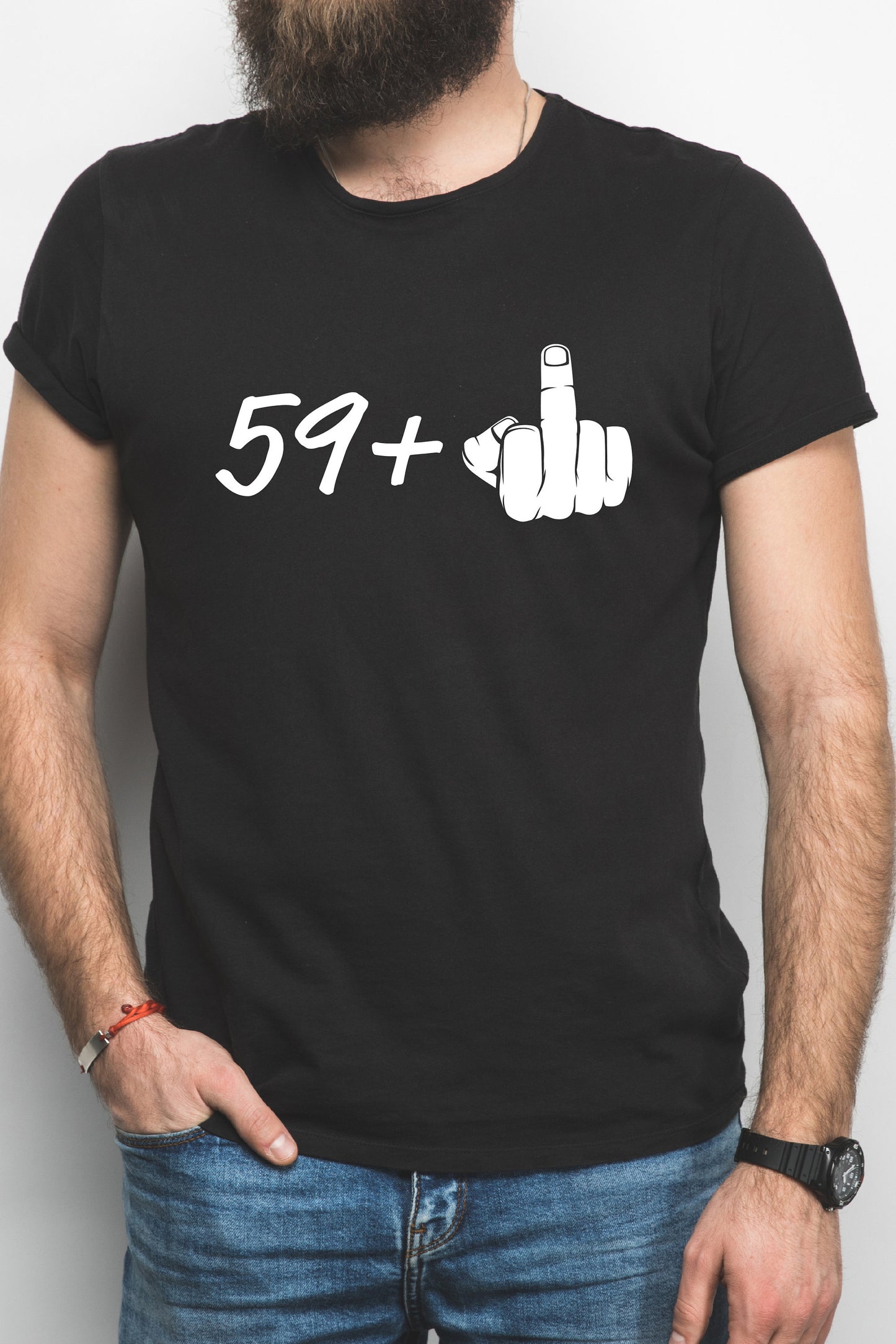 59+1 (middle finger) 60th Birthday T-Shirt | Rude 60th Tshirt | Tee