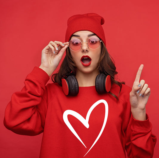 Hand Drawn Heart Red Sweatshirt - Valentine Sweater | Gift for Her | Gift for Him