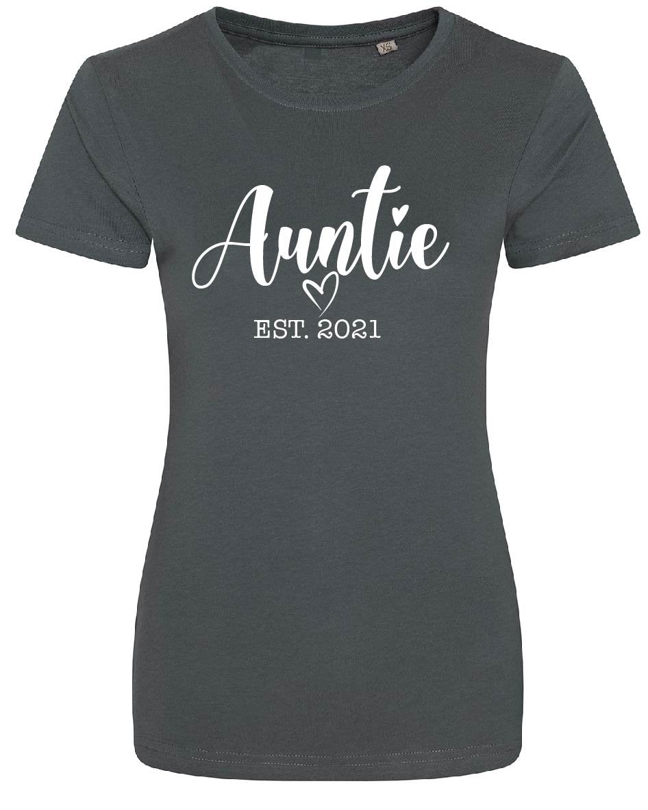 Personalised Auntie Est. Date T-Shirt | EA001F | Organic Soft Feel Tee | Funny Tshirt Gift for Aunt