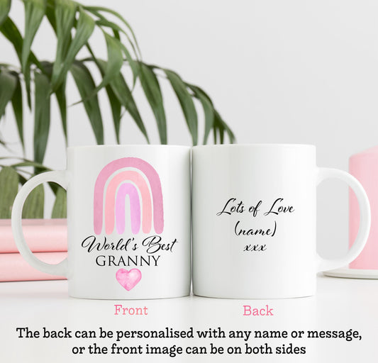 Pink Rainbow World's Best Granny Mug | Personalised Mother's Day Gift Mug | Cup | Gran | Nan