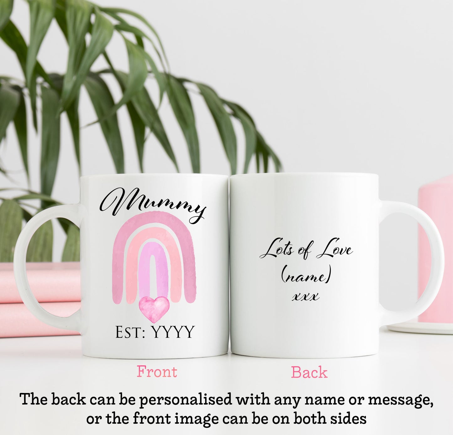Pink Rainbow Mummy Est. Any Year Mug | Personalised Birthday Gift Mug | Cup | Mum | Mother