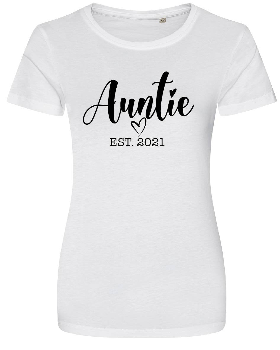 Personalised Auntie Est. Date T-Shirt | EA001F | Organic Soft Feel Tee | Funny Tshirt Gift for Aunt