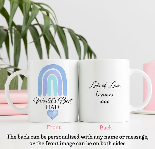 Blue Rainbow World's Best Dad Mug | Personalised Father's Day Birthday Christmas Gift Mug | Cup