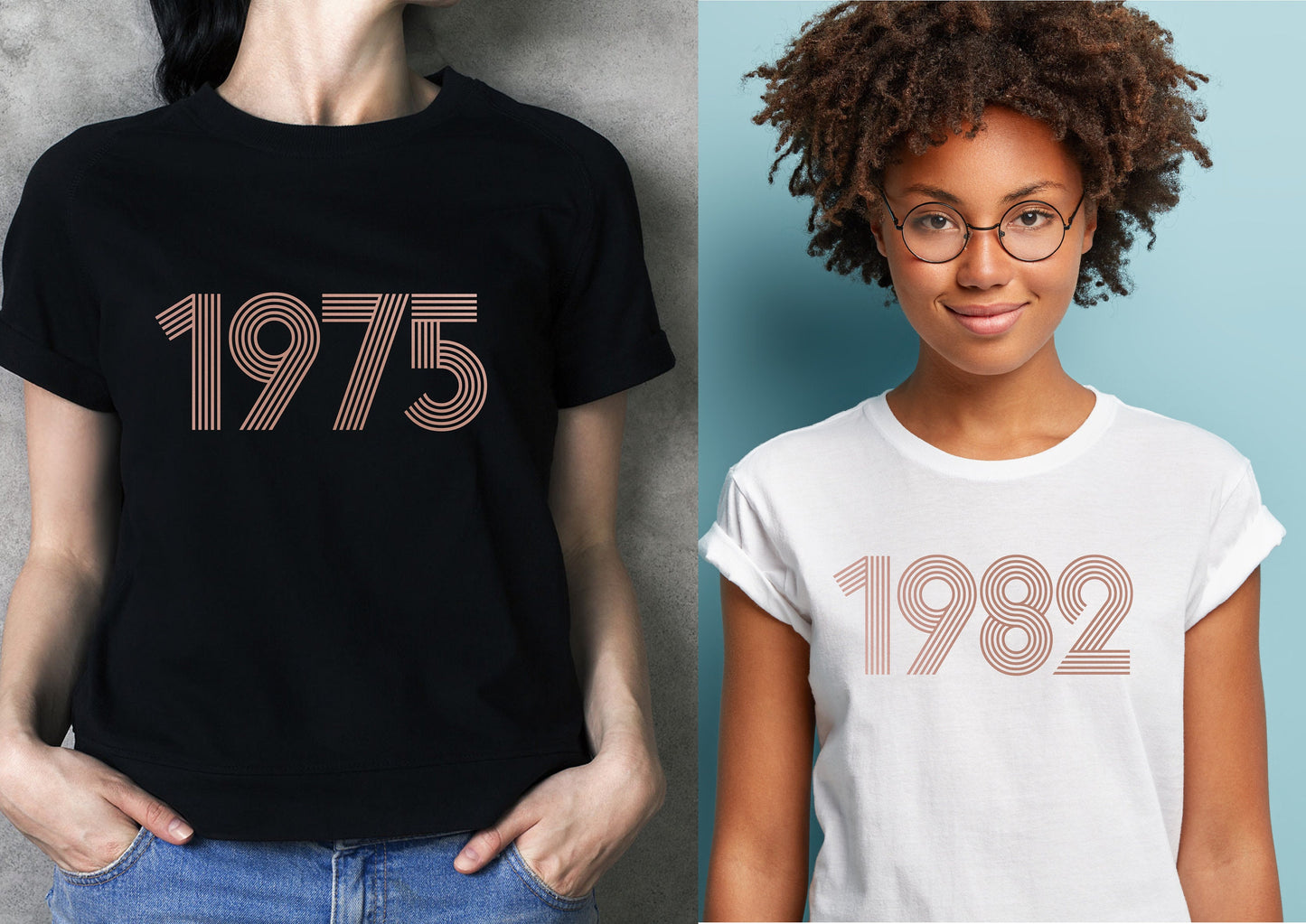 Disco Style Year of Birth T-Shirt | Personalised Rose Gold Slogan Tee | Cool Logo Tshirt | Choose the year