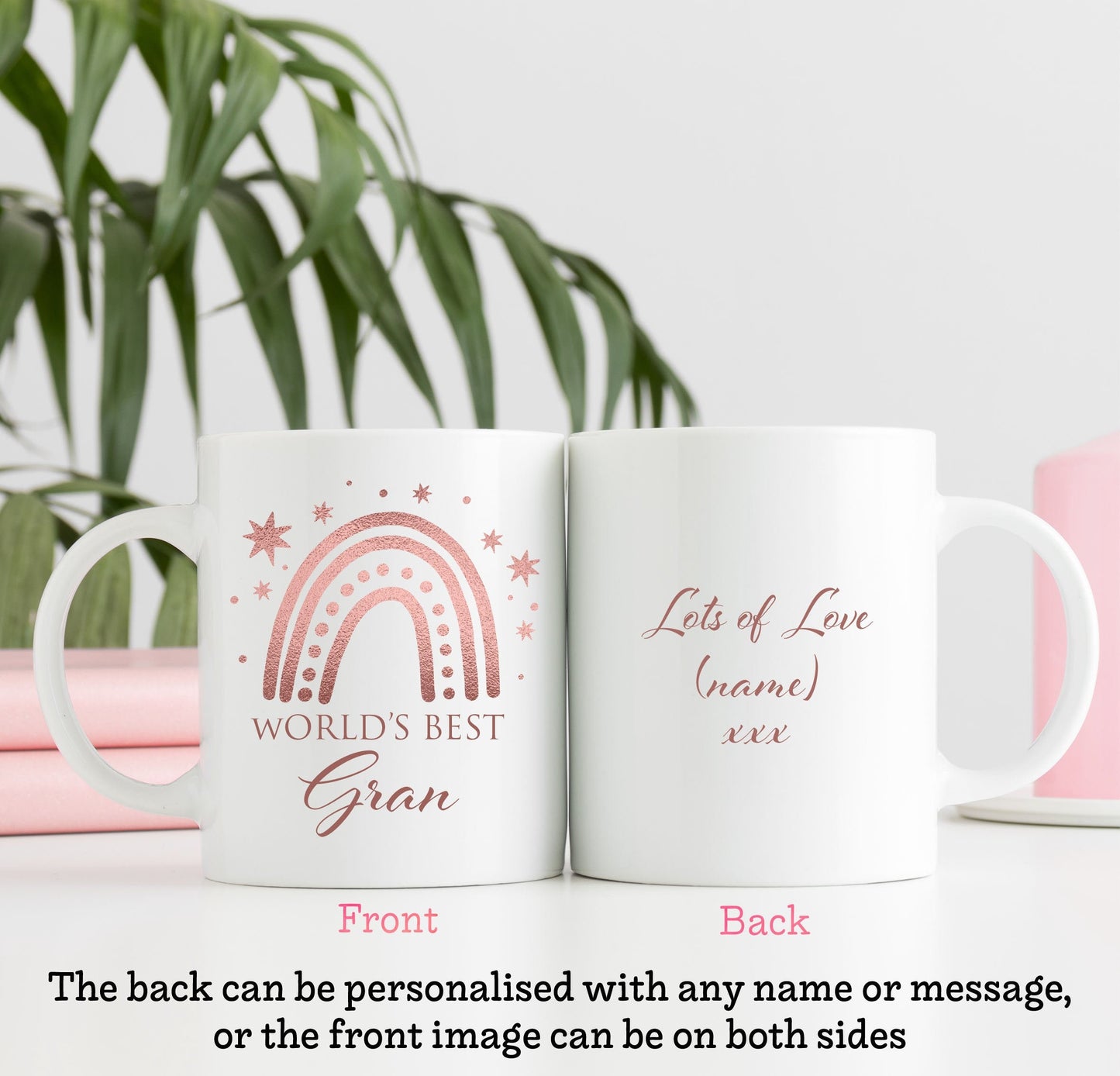 Rose Gold Effect Rainbow World's Best Gran Mug | Personalised Mother's Day Gift Mug | Cup | Granny | Grandmother