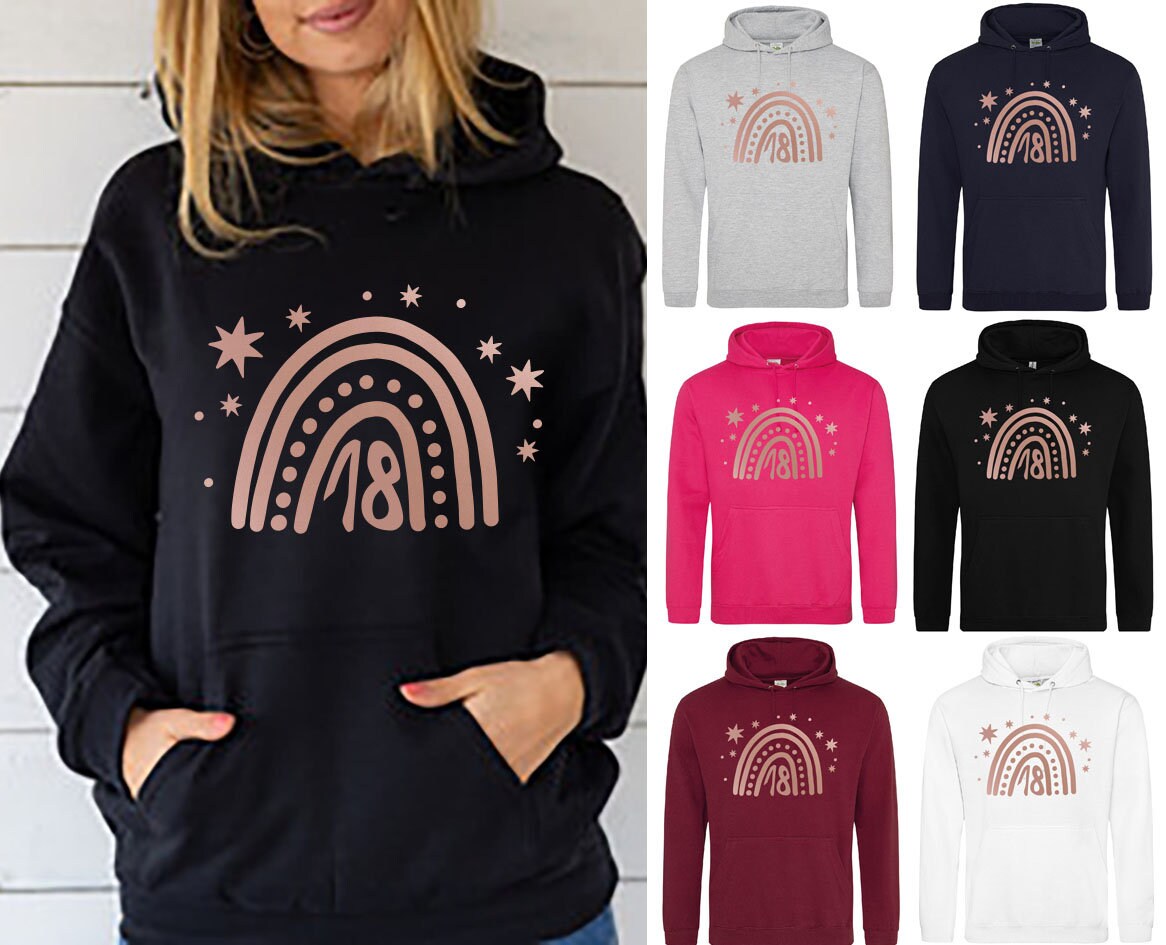 18th Birthday Cute Rose Gold Rainbow Hoodie JH001 Hooded Top Sweater Jumper