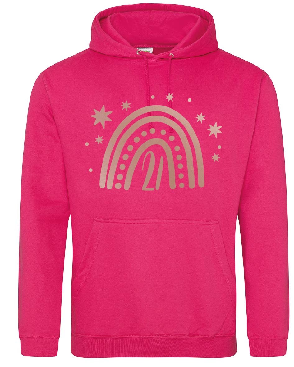 21st Birthday Cute Rose Gold Rainbow Hoodie JH001 Hooded Top Sweater Jumper