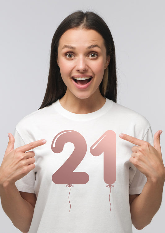 21st Birthday Rose Gold Balloons T-Shirt - 21st Birthday Tee | Celebration