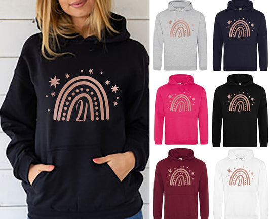 21st Birthday Cute Rose Gold Rainbow Hoodie JH001 Hooded Top Sweater Jumper