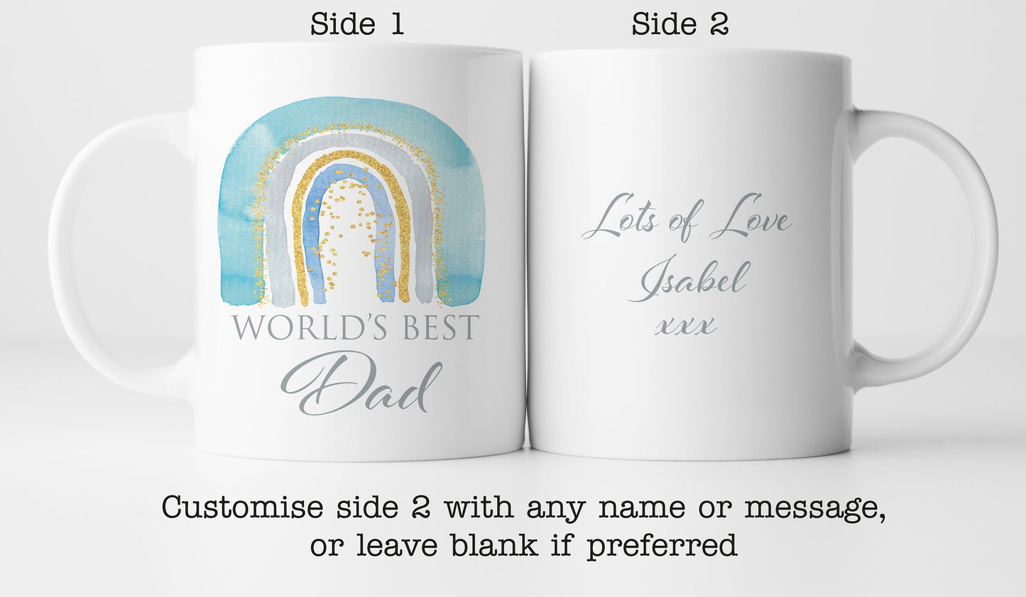 Cute Watercolour Rainbow World's Best DAD Mug | Personalised Father's Day Gift Mug | Cup | Daddy | Grandad