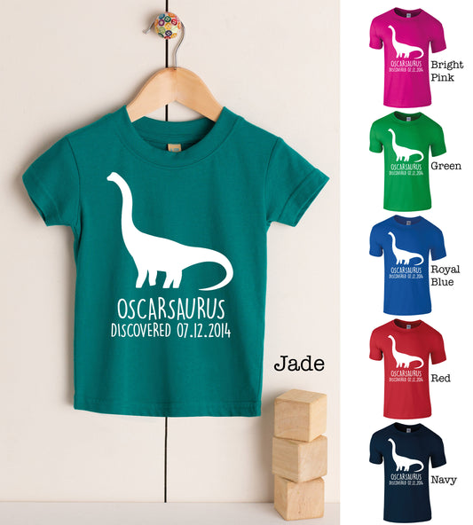 Brachiosaurus Babies/Toddlers/Kids Personalised Dinosaur T-Shirt - Any Name and Date Children's Birthday Dino