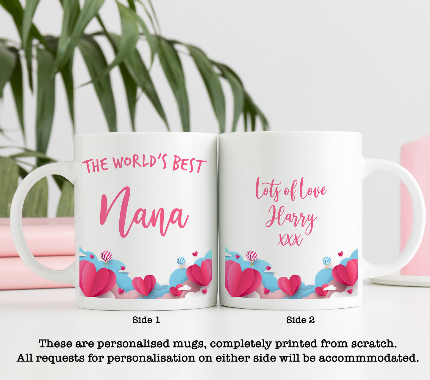 Cute Paper Balloons and Hearts World's Best Nana Mug | Personalised Mother's Day Gift Mug | Cup | Nan | Gran | Granny