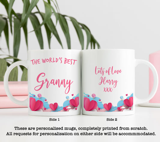 Cute Paper Balloons and Hearts World's Best Granny Mug | Personalised Mother's Day Gift Mug | Cup | Nan | Nana | Gran