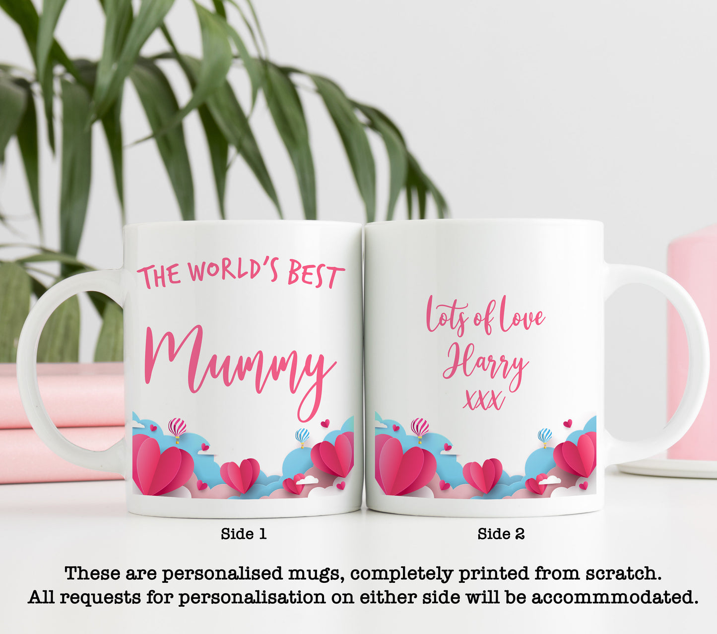 Cute Paper Balloons and Hearts World's Best Mummy Mug | Personalised Mother's Day Gift Mug | Cup | Mum | Mom | Mama
