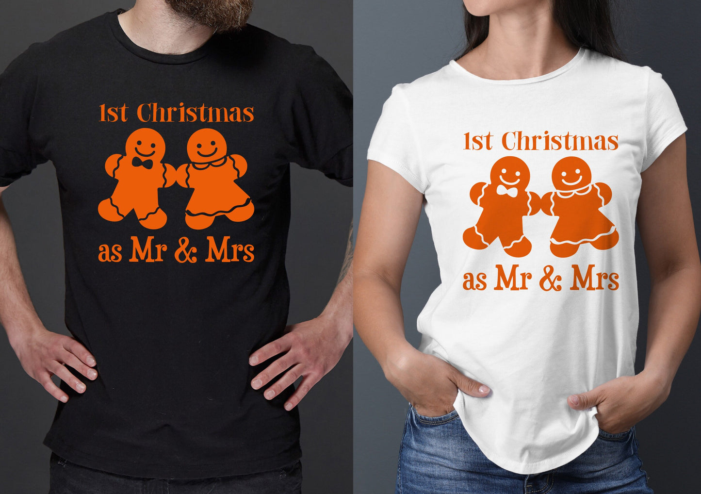 Gingerbread 1st Christmas as Mr & Mrs T-Shirt | Xmas Slogan tshirt | Hubby Wifey Married