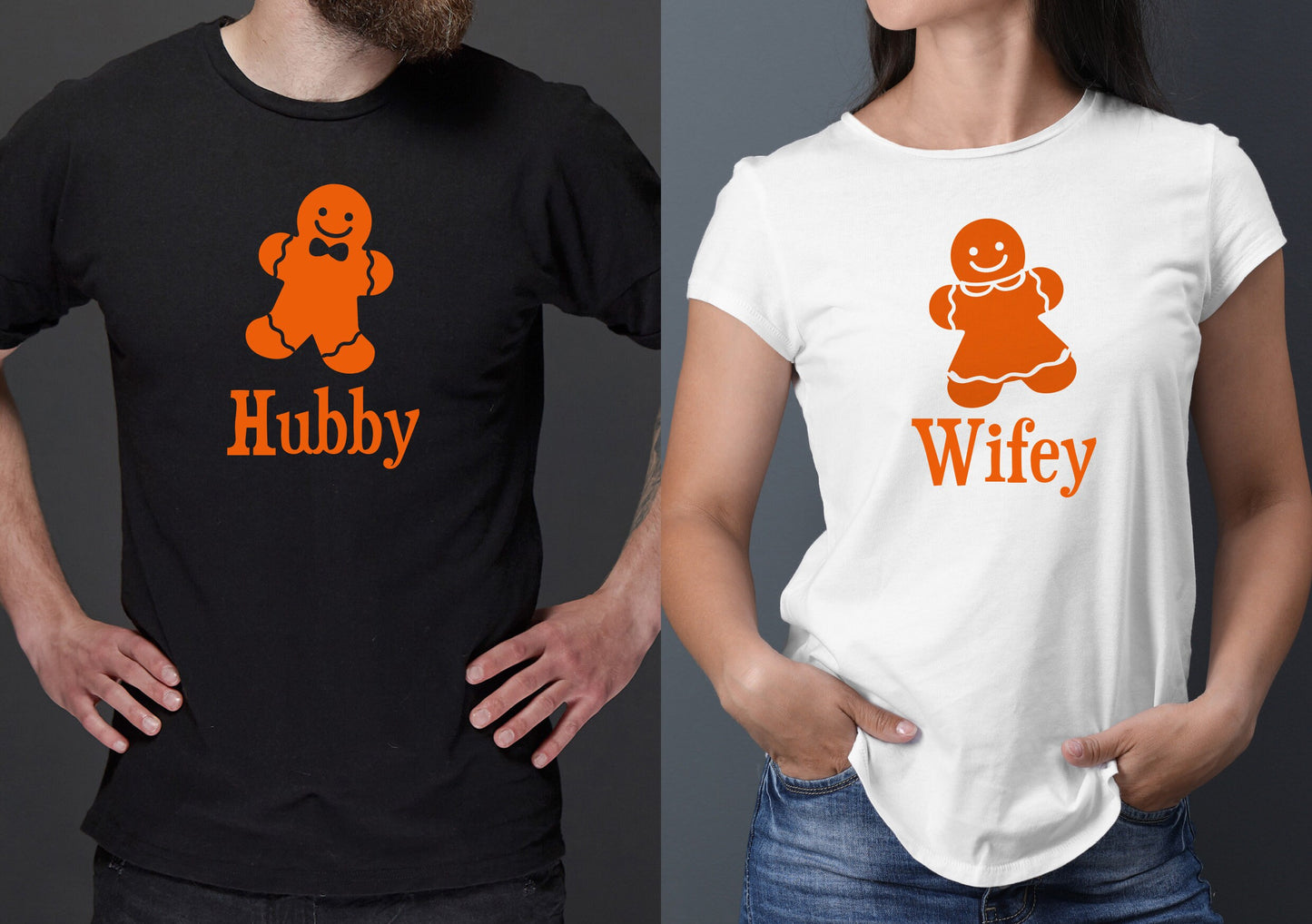 Gingerbread Hubby Wifey T-Shirts | Christmas Xmas Slogan tshirt | Hubby Wifey Married