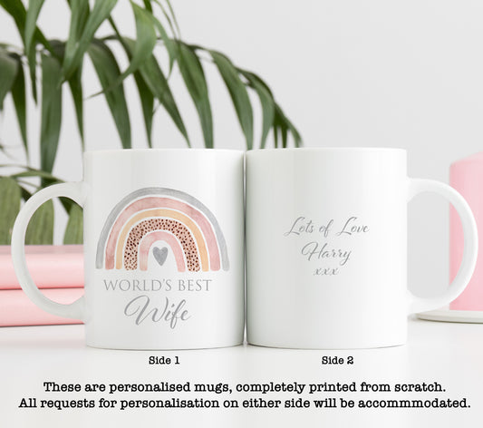 Cute Watercolour Rainbow World's Best Wife Mug | Mrs Mug | Personalised Gift Mug | Cup | Birthday Christmas Mother's Day Anniversary