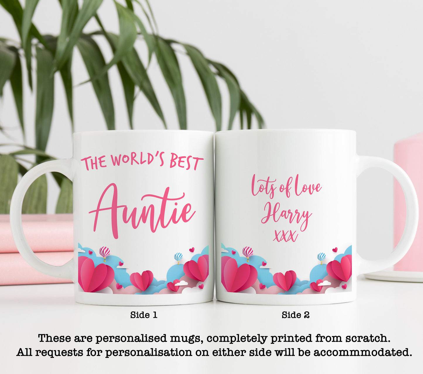 Cute Paper Balloons and Hearts World's Best Auntie Mug | Personalised Mother's Day Gift Mug | Cup | Aunt | Aunty