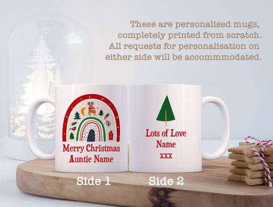 Cute Christmas Rainbow Merry Christmas Auntie Mug | Personalised Xmas Gift Mug | Cup | Aunt | Aunty